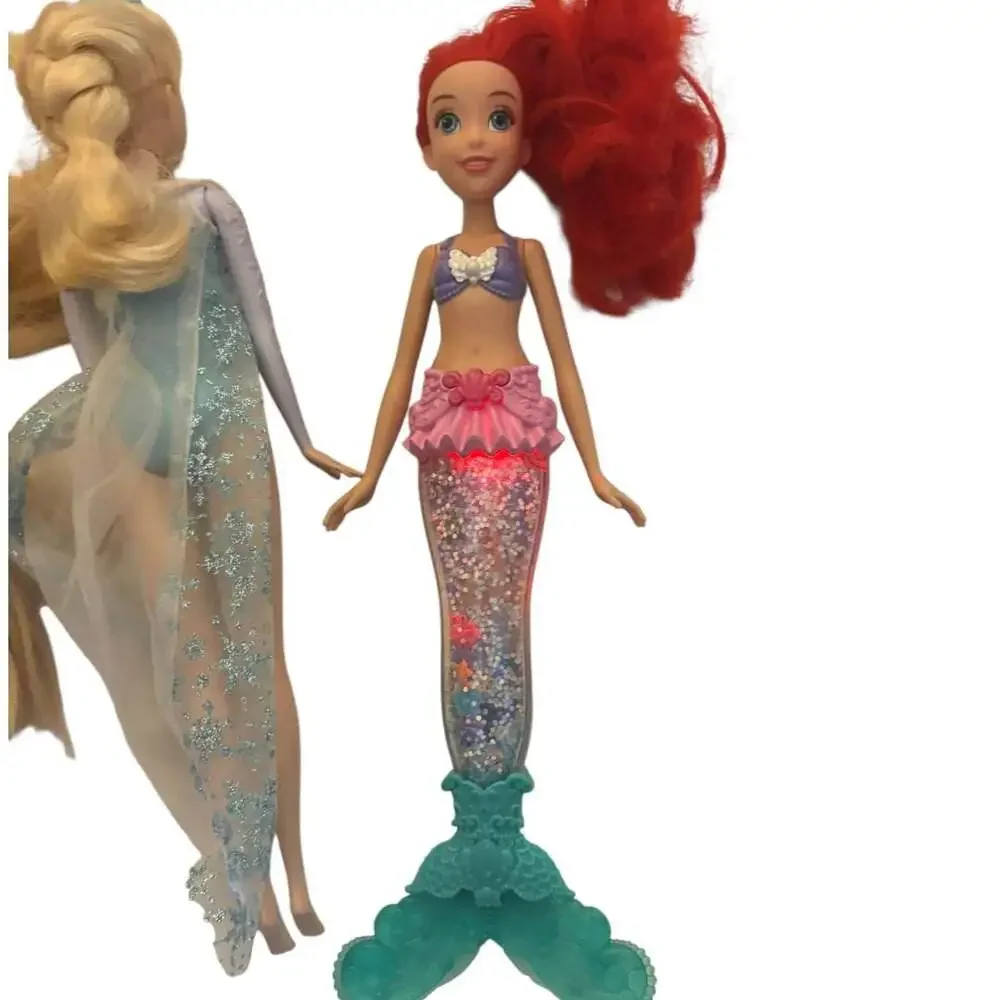 Disney Princess 4-Doll Bundle: Belle, Rapunzel, Elsa, and Light-Up Ariel